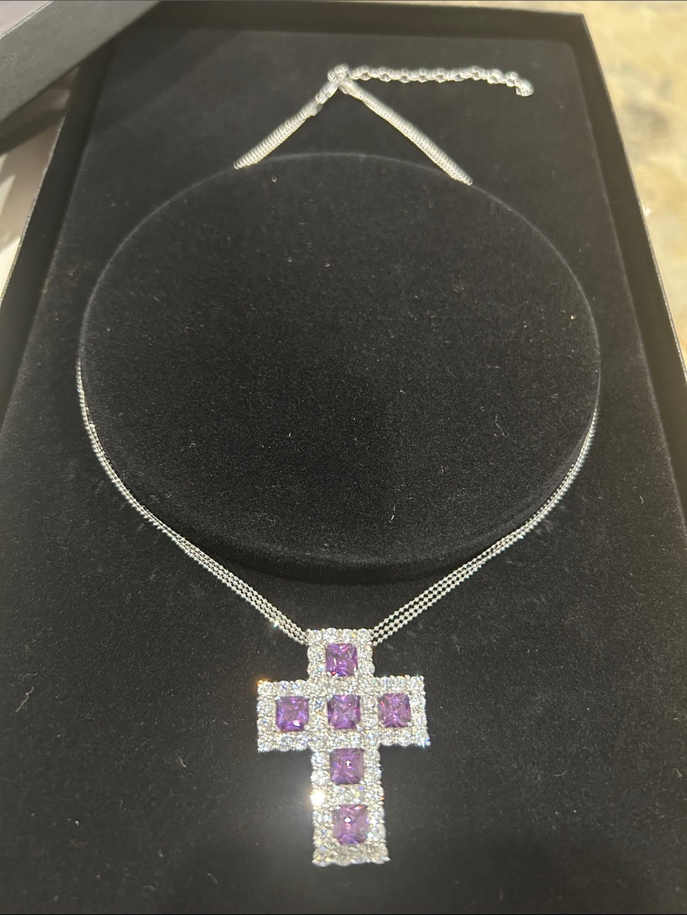 Adrienne Silver Cross Necklace with Purple Stones